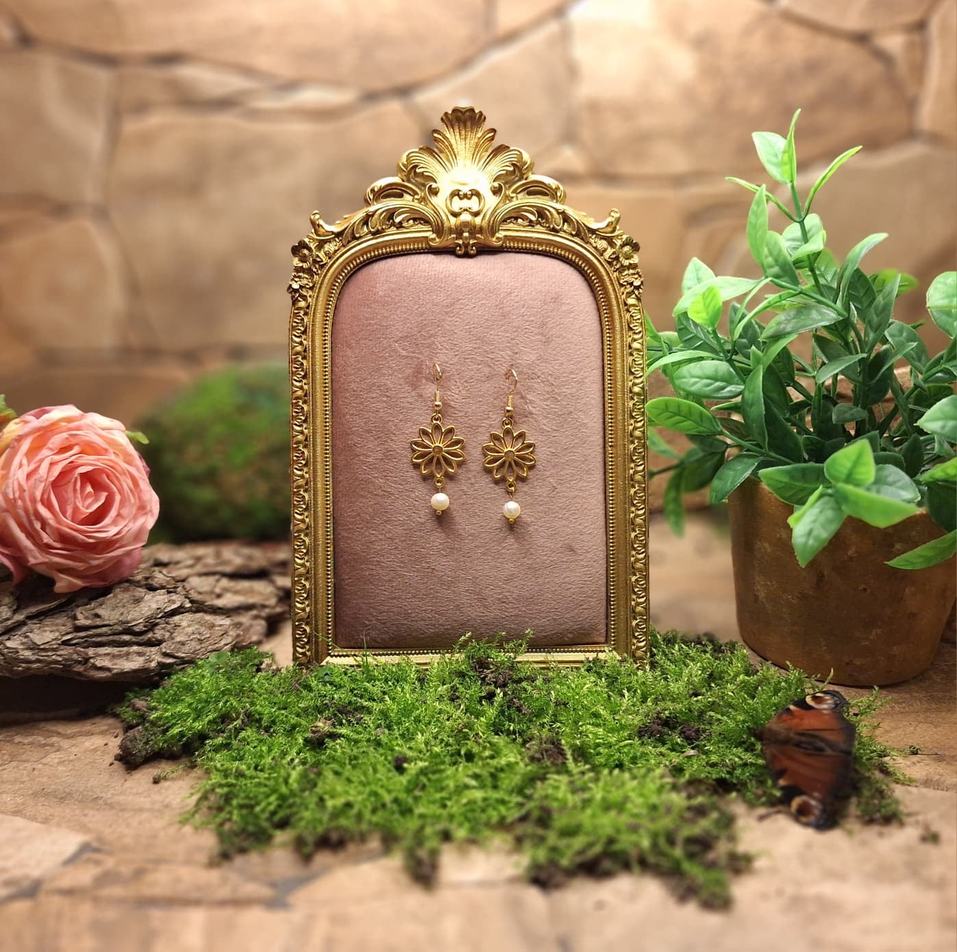 Floral Sunrise – Handgefertigte Ohrringe aus Edelstahl mit Süßwasserperlen 925| Julina’s Jewelry