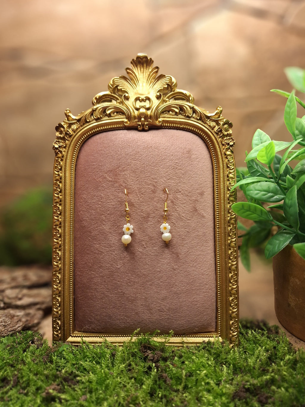 Golden Daisy Dreams Earrings – Mother-of-Pearl &amp; Freshwater Pearls | Julina's Jewelry